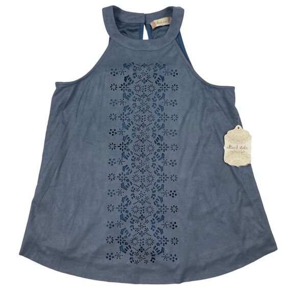 Altar'd State Tops - NWT Altar'd State Blue Suede Halter Blouse Sleeveless Tank Laser Cut Floral Sz S